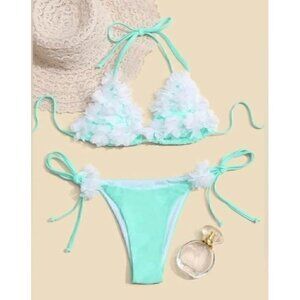 Beautiful Appliques Halter Triangle Bikini Swimsuit